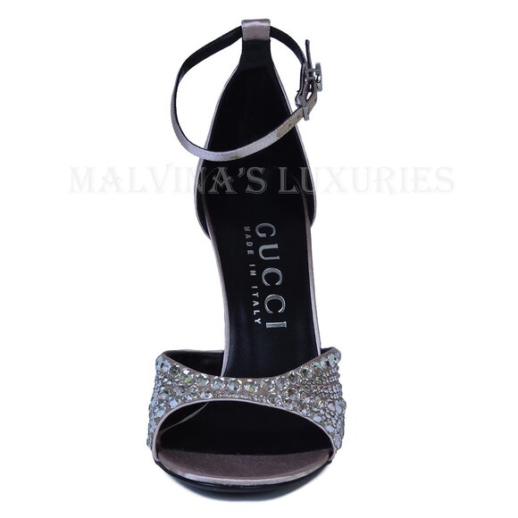 GUCCI SHOES CRYSTAL EMBELLISHED SATIN HIGH HEEL SANDALS sz 39 9 - Picture 7 of 15